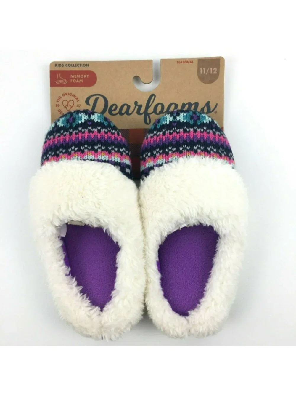 Dearfoams Girls Memory Foam Clog Knit Slippers 11-12 Purple